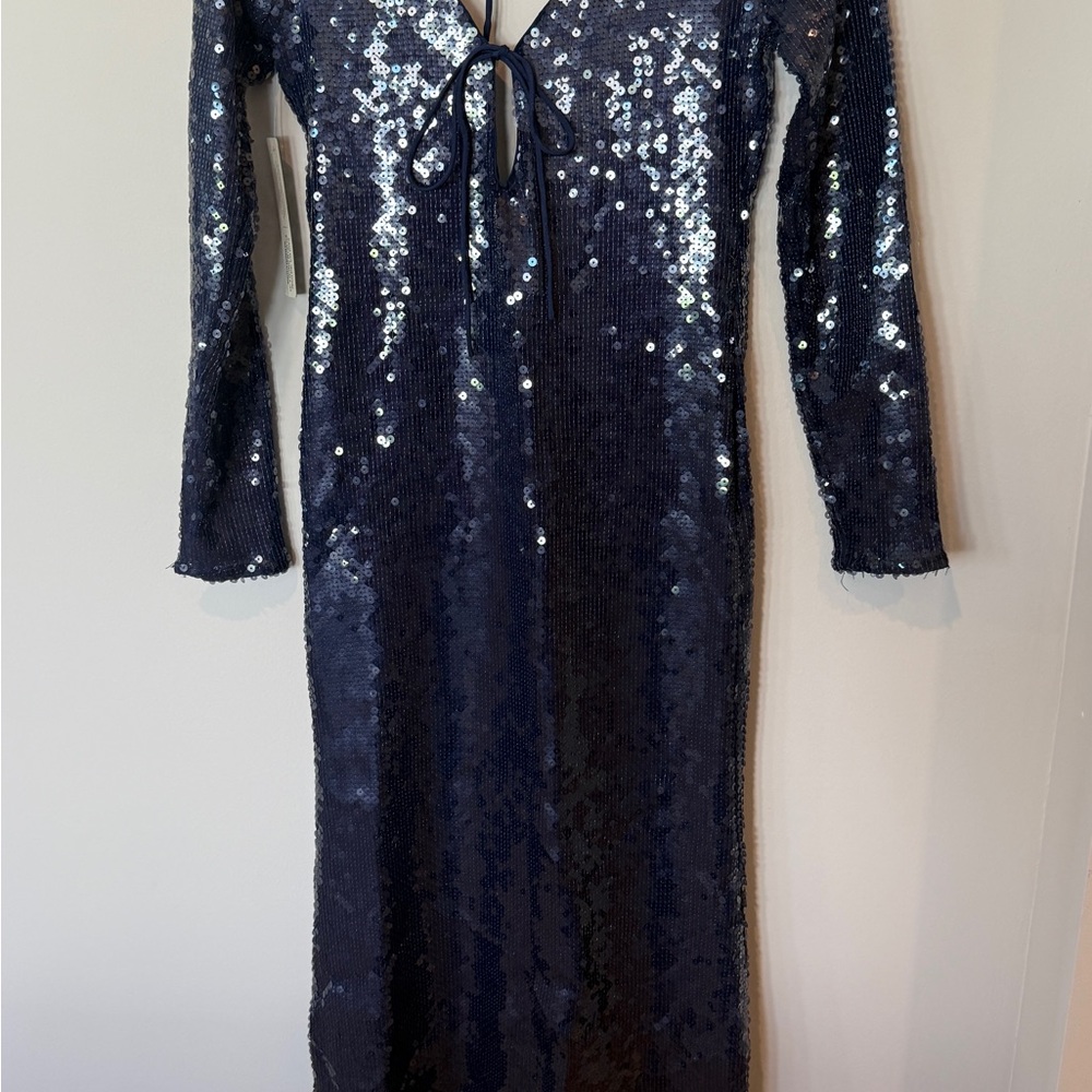 Anthropologie Midnight Blue Sequin Long Sleeve Dress